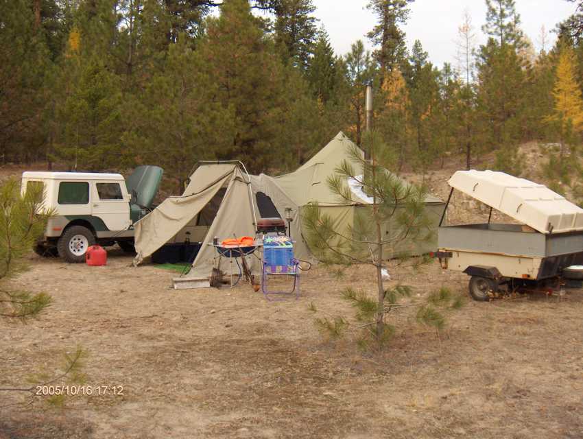 The tent and Jeep looing North