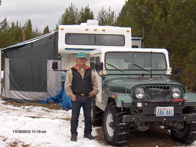 The motor home with me and the Jeep in front.