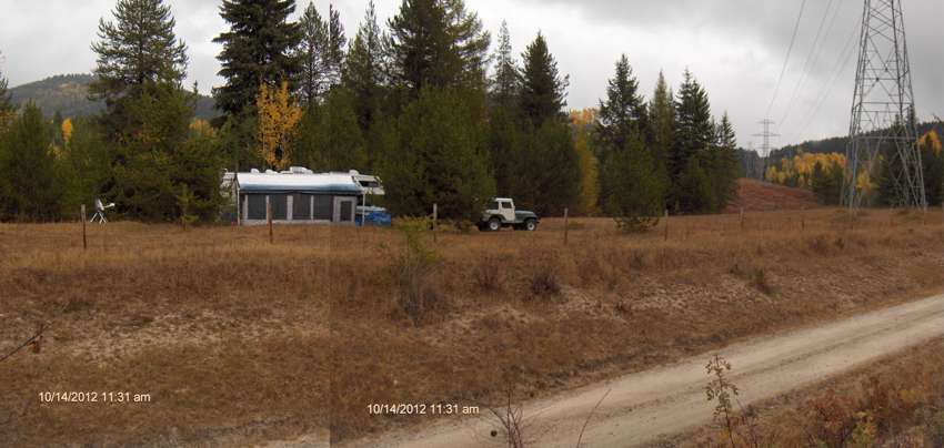 The motor home and Jeep looing West along the power lines to the pass